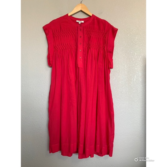 Madewell Watermelon Pink Embroidered Pleated Mini Dress Size Large NWT NO SLIP - Picture 3 of 15